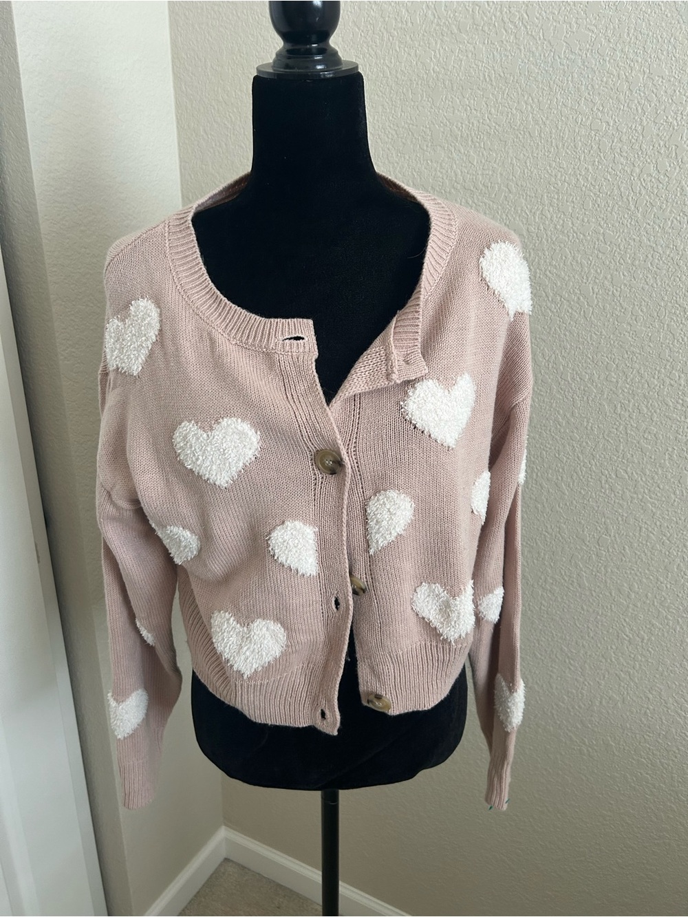Love Tree Blush Pink Heart-Pattern Cardigan